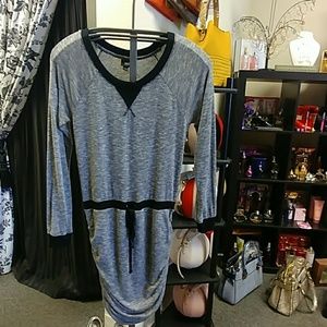 Mossimo Microstriped Ruched Long Sleeved Dress